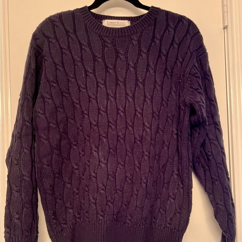 Karen Scott Navy CableKnit Sweater- EUC